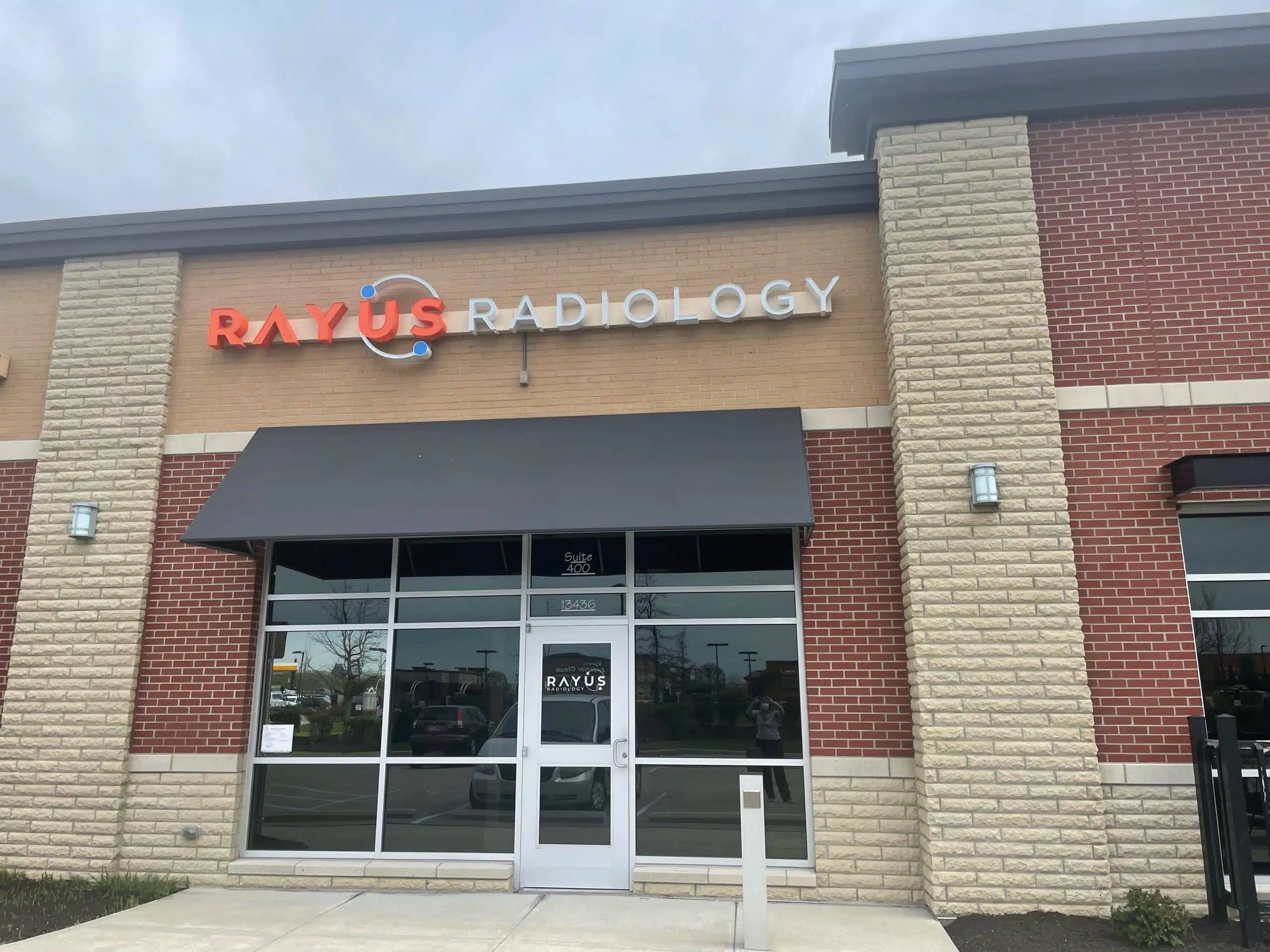 RAYUS Radiology diagnostic imaging center in 13436 Tegler Dr., Suite 400, Noblesville, IN 46060 multi-colored brick building