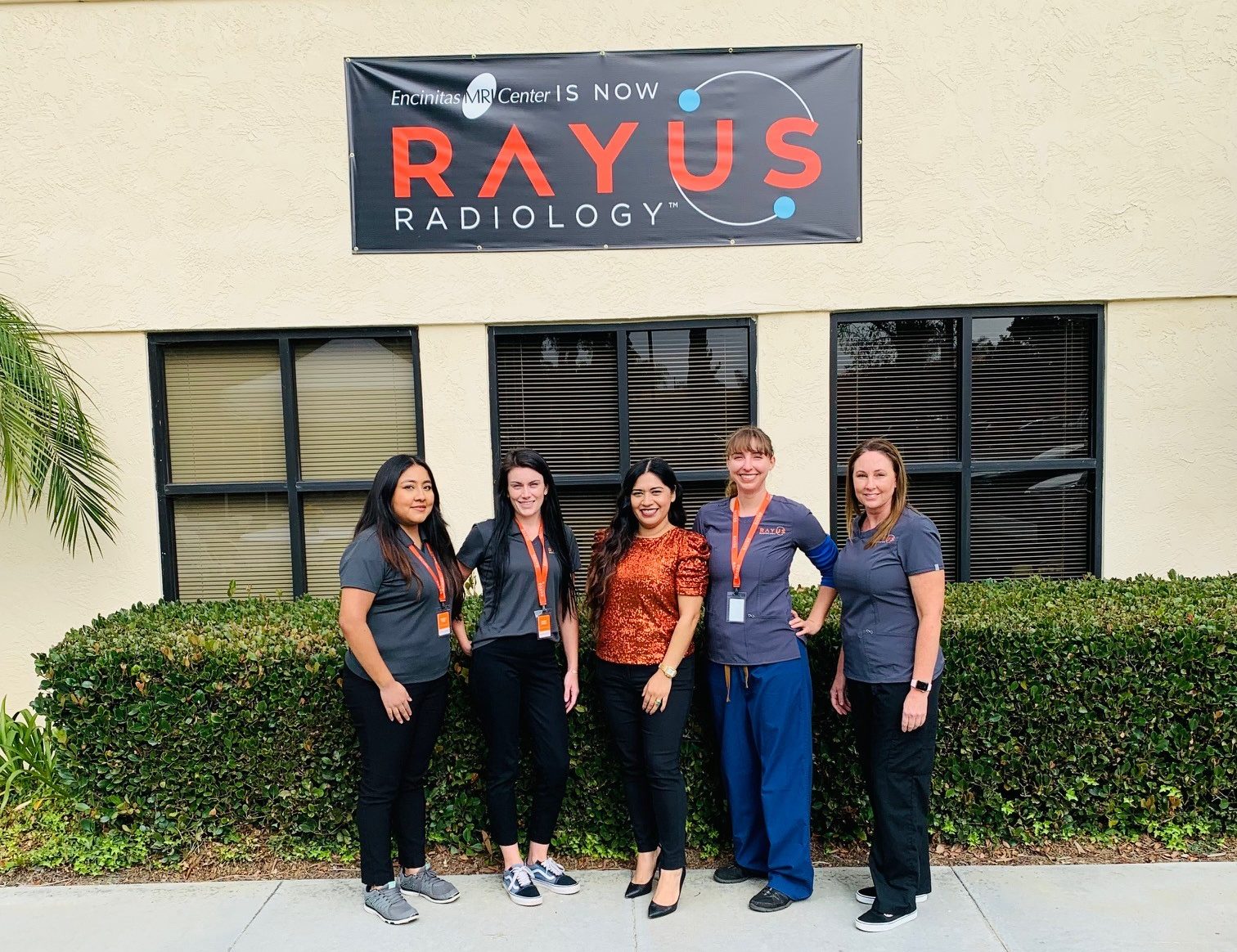 team members in scrubs outside rayus radiology encinitas