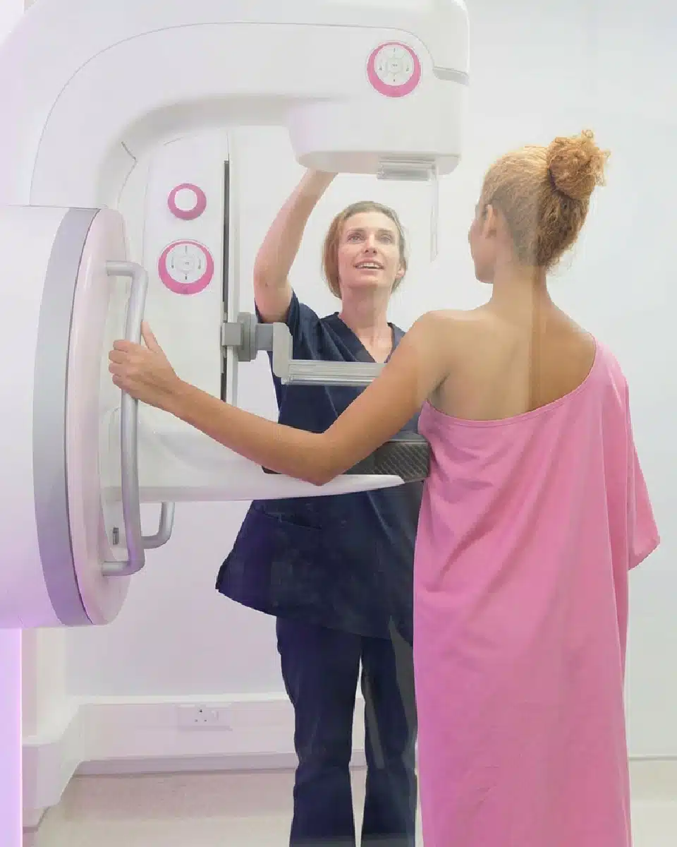 woman getting a mammogram